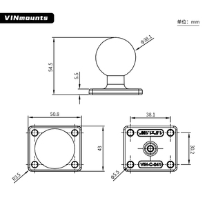 VINmounts Cabeza esférica 1,5", base 4 agujeros 30*38mm, aluminio, compatible con brazo doble enchufe tamaño C - Product Image 5