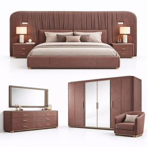 MOONTOP Adjustable Convertible Headboard Luxury Style Chenille <b>Frame</b> <b>Bed</b> Furniture Set Modern Double Back Design King Size <b>Bed</b> - Product Image 6