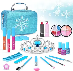 Juego de maquillaje lavable para niñas, Set de maquillaje seguro no tóxico, maquillaje Real, belleza cosmética elegante de Frozen, 25 uds.