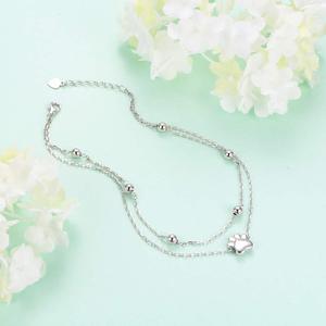 OEM/ODM personalizado 925 plata esterlina pie tobillo pulsera gato <span class=keywords><strong>perro</strong></span> mascota pata doble capa tobilleras - Product Image 4