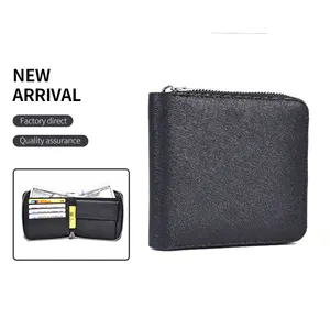 High Quality Handmade Black Leather Wallet Cherry Color Bifold Cow Print Leather Zipper Wallet Cards Rfid Mens Wallet