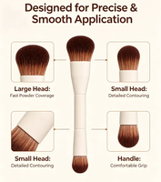 Pinceau de maquillage double embout avec poils synthétiques de qualité supérieure et étui de voyage pour le mélange de fond de teint