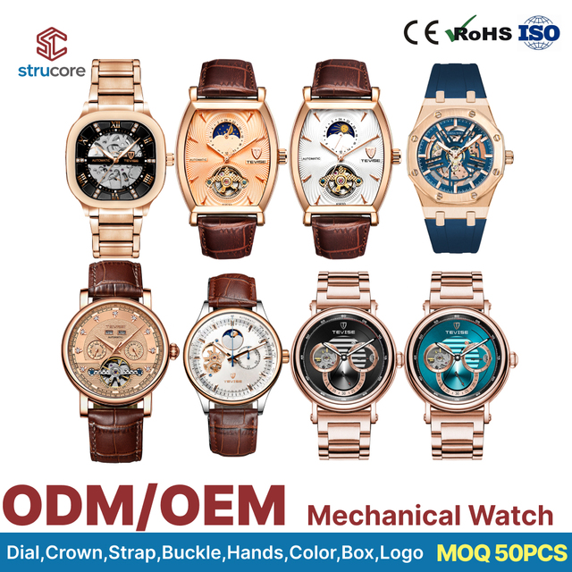 Custom Logo Luxury Mechanical Watch 42mm Stainless Steel Sapphire Skeleton Dial Luminous Strap Factory for Business Men Buyers