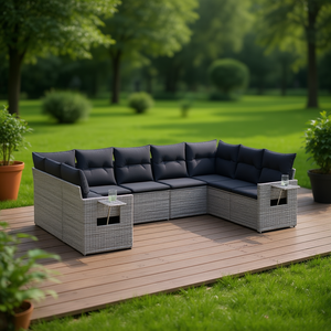 Ensemble de canapés de jardin en rotin gris avec structure en acier thermolaqué, mobilier d'extérieur au design contemporain - Product Image 3