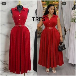 26 Summer New Sleeveless Shirt Dress Pleated <strong>Skirt</strong> Embossed GG Design A-line Silhouette <strong>Elastic</strong> <strong>Waist</strong> Polyester Women's Large - Product Image 4