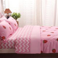Parure de lit en coton imprimé fraises, housse de couette mignonne rose Kawaii, taille double