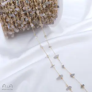 Natürlicher Edelstein 14 Karat Goldkette Facettierter Perlen draht Umwickelte Perlenkette Für Diy Schmuck herstellung