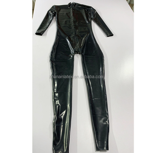 Lateks fetiş kauçuk Catsuit fermuar lateks tam vücut siyah kadınlar Unisex özelleştirilmiş OEM ODM - Product Image 4