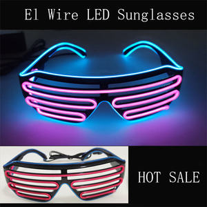 Venta al por mayor Light Up Flashing Shutter Neon Rave Gafas El Wire LED Gafas de sol Glow <span class=keywords><strong>DJ</strong></span> Disfraces para fiesta, 80s - Product Image 2