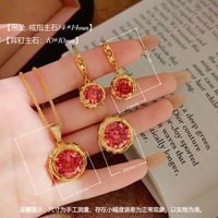 Parure de bijoux en or 14 carats avec pendentif étoile octogonale en zircon violet taillé, boucles d'oreilles et bague en pierres précieuses colorées, motif feux d'artifice rouges chinois