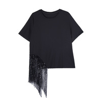 T-shirt Femme Nouvelle Collection Été Col Rond Coupe Ample Amincissante à Franges – Vente en Gros pour Boutiques