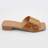 Un mot glisser fond plat tête carrée fée sandale femmes talon bas imperméable et antidérapant diapositives plage pantoufles en plein air