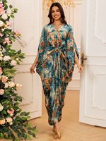 Vêtements islamiques Robe modeste Robe africaine pour femmes Caftan col en V manches chauve-souris Turquie Caftan marocain Abaya Robe musulmane pour femmes