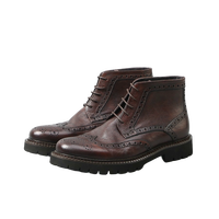 Sepatu Boots Kulit Asli Gaya Brogue Vintage Kasual Anti Air dengan Tali, Sol Karet Penambah Tinggi, dan Midsole EVA
