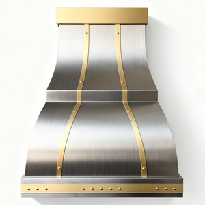 Architektonische Dunstabzugshaube aus gebürstetem Edelstahl mit Messingbesatz, konisches Profil, Energieeffizienzklasse, belüftungsbereit - Product Image 2