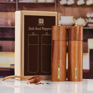 Premium Ceramic And Stainless Steel Core Pepper Grinder Wooden Spice Mill Salt Mill With Metal Logo Custom