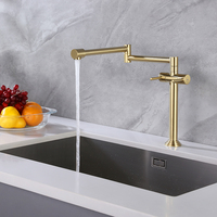 Robinet de cuisine moderne de luxe avec double poignée dorée Robinets de remplissage de casseroles pliants flexibles Robinet d'eau en céramique pour évier de cuisine