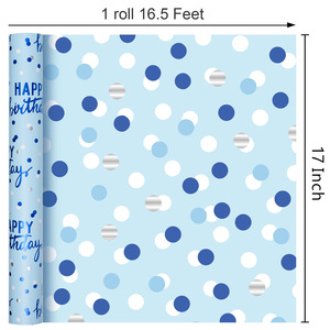 5 meter original daily light <b>blue</b> letter and dot aluminum-coated birthday gift wrapping <b>paper</b> - Product Image 6