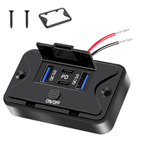 WLETO Cargador de Pared para RV de 4 Puertos 12-24V USB ABS+PC 102W con Puertos PD3.0/QC3.0 A+C, Luces LED y Pantalla de Monitoreo de Voltaje