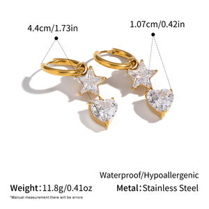 Pendientes YF8321 <span class=keywords><strong>de</strong></span> Moda con Diseño <span class=keywords><strong>de</strong></span> Estrella <span class=keywords><strong>de</strong></span> <span class=keywords><strong>Cinco</strong></span> Puntas y Corazón, Circonita Blanca 5A, Chapado en Oro <span class=keywords><strong>de</strong></span> 18K, Acero Inoxidable Resistente al Agua - Product Image 6
