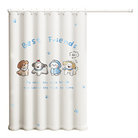 Rideau de douche en polyester imperméable et anti-moisissure avec motif animaux de dessin animé et fleurs, ensemble de tringle de séparation pour salle de bain