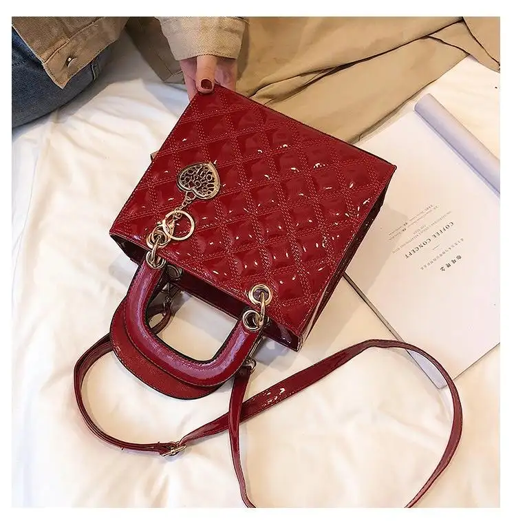 Ladies patent leather bags square chain branded custom logo fashion handbags for women luxury