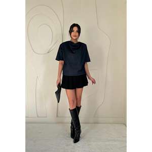 Top de Mezclilla Azul para Mujer, Manga Corta, 100% Algodón, Estilo Simple y Moderno - Product Image 3