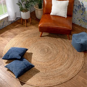 Tapis rond en jute tressé écologique, couleur unie, style moderne, tapis de sol pour salon, antidérapant, à poils ras, épaisseur moyenne - Product Image 1