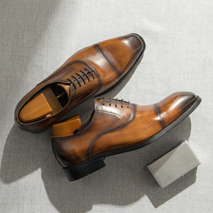 High-end Atmospheric Square Toe Men's Oxford Shoes Top Layer Cowhide Three-joint Business Formal Dress Shoes - Product Image 1