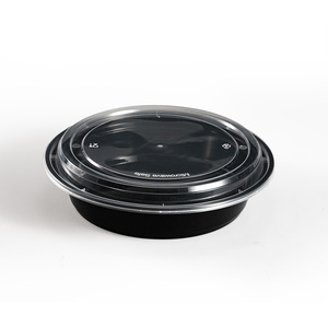 Mikrowelle Kunststoff 24oz 32oz 38oz Schwarzes rundes Restaurant zum Mitnehmen Curry-Boxen Mahlzeit Prep Schalen mit Deckel - Product Image 1