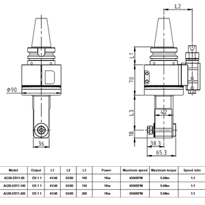 <span class=keywords><strong>Mandrin</strong></span> <span class=keywords><strong>pour</strong></span> machines-outils ER11/ER16/ER20/ER32/ER40, tête d'angle CNC à 90 degrés, tête de fraisage horizontale BT40, tête de fraisage à angle droit latéral - Product Image 2