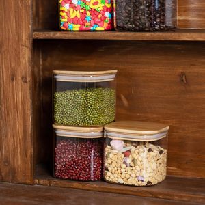 15 oz Home Glass Square Food Storage Jars Eco-Friendly Handcrafted <b>Clear</b> Airtight Lids Modern Detachable Kitchen Spice - Product Image 3