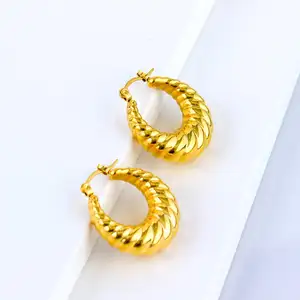 Fashion stainless steel precision cast hollow U-shaped earrings Metal Threaded shape Hoop Earrings for Women