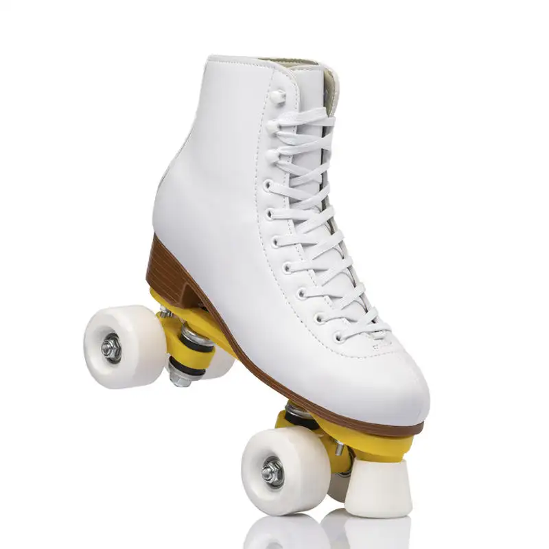 High Quality Professional Leather PU Wheels Skates Quad Roller Skates Shoes With Heel