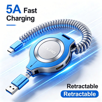 Kabel USB Mobil Retractable Zap&Go 5A |   Kabel Anti-Kusut Berbentuk Spiral |   Pengisian Cepat untuk iPhone 15, Android, Tipe-C |   Tersedia