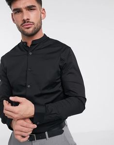 पुरुषों के औपचारिक परिधान पुरुषों के कपड़ों के साथ काले रंग में फ्रेंच क्यूफ खिंचाव स्किनी फिट शर्ट - Product Image 5