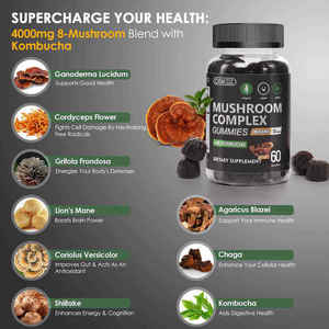 Integratore di Ashwagandha con etichetta bianca e gommosa di funghi Cordyceps senza zucchero per integratori a base di erbe con energia di messa a fuoco migliorata - Product Image 6