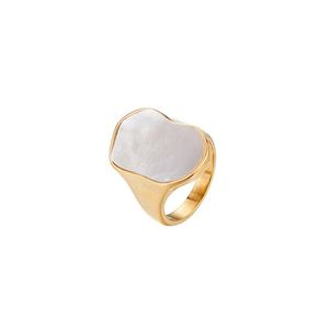Anillo de Moda para Mujer, Estilo Vintage Francés, con Concha Blanca y Fritillaria, Chapado en Oro de 18K, Acero Inoxidable, para Compromiso o Fiesta - Product Image 2