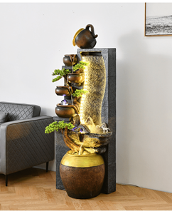 <span class=keywords><strong>Fontaine</strong></span> d'intérieur élégante en céramique à plusieurs niveaux avec cascade coulante et décor bonsaï idéal pour la décoration zen de la maison ou du bureau - Product Image 2