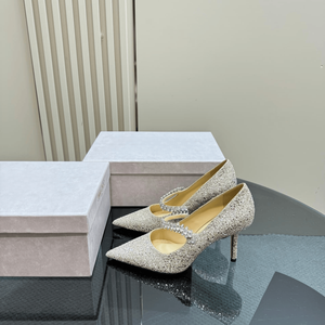 Zapatos de Tacón Alto Jimmy de Alta Calidad, Fáciles de Limpiar y Mantener, con Parte Superior Brillante de Diamantes, Aptos para Diversas Ocasiones - Product Image 1