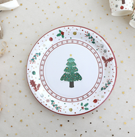 Assiettes jetables en céramique mignonnes, ensemble de vaisselle à thème de Noël avec motif d'arbre de Noël pour les cadeaux
