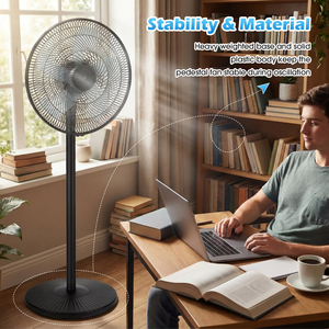 Ventilateur sur pied en plastique noir de 16 pouces avec télécommande, affichage numérique, refroidissement électrique de l'air pour usage domestique et hôtelier - Product Image 5