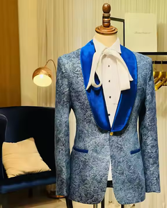 Custom Jacquard Floral <strong>for</strong> Men <strong>Wedding</strong> Slim Fit <strong>Navy</strong> Blue Gentleman <strong>Jacket</strong> - Product Image 2