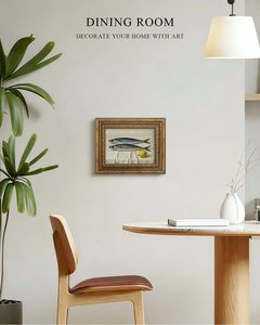 Cuadro enmarcado en oro con sardinas y limones, decoración vintage <span class=keywords><strong>para</strong></span> pared de cocina, muestras OEM ODM listas en medio día - Product Image 2