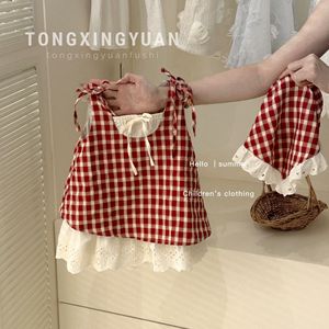 Child Star Circle Girls Red Plaid Sleeveless Dress Spaghetti Strap Breathable Summer Wear - Product Image 1