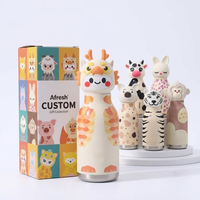 Bouteille d'eau mignonne 3D pour enfants, 16 oz (316 ml), en acier inoxydable à double paroi, avec tête d'animal détachable et paille, idéale pour l'école et les voyages