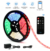 Bande LED RGB synchronisée avec la musique, 12V, 5m/10m/15m, WiFi intelligent, compatible Alexa et Google Home, commande par application et télécommande