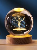 Boule de cristal galaxie personnalisable en gros directement de l'usine, gravure interne 3D, veilleuse LED, boule de cristal avec base en bois