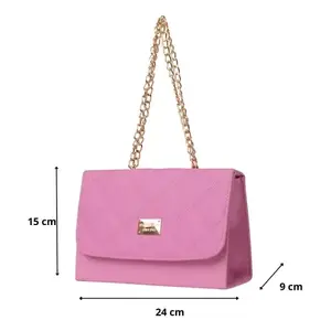Bolso de Mano Casual de Lujo para Mujer Fana Melina, Color Rosa, Cuero Genuino, Correa de Cadena, Diseño de Diamantes - Product Image 3