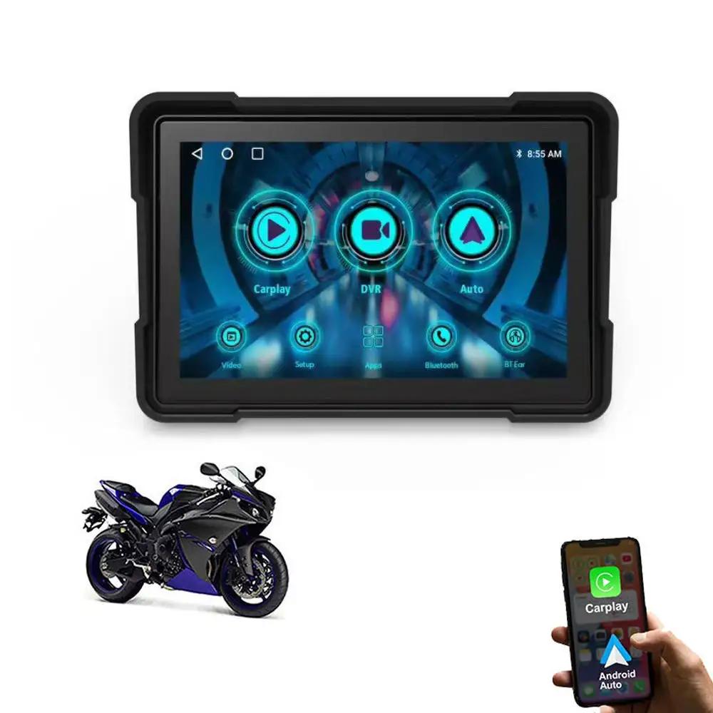 5 Inch Motorcycle Carplay & Android Auto Gps Navigation And Motorcycle Dvr Video Recorder With Two Hd Cameras Oem Factory